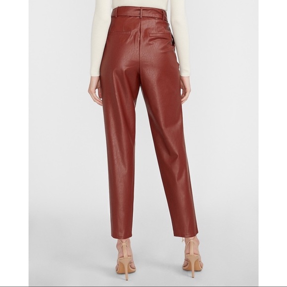 EXPRESS Super High Waisted Vegan Leather Belted Ankle Pant - Picture 15 of 16